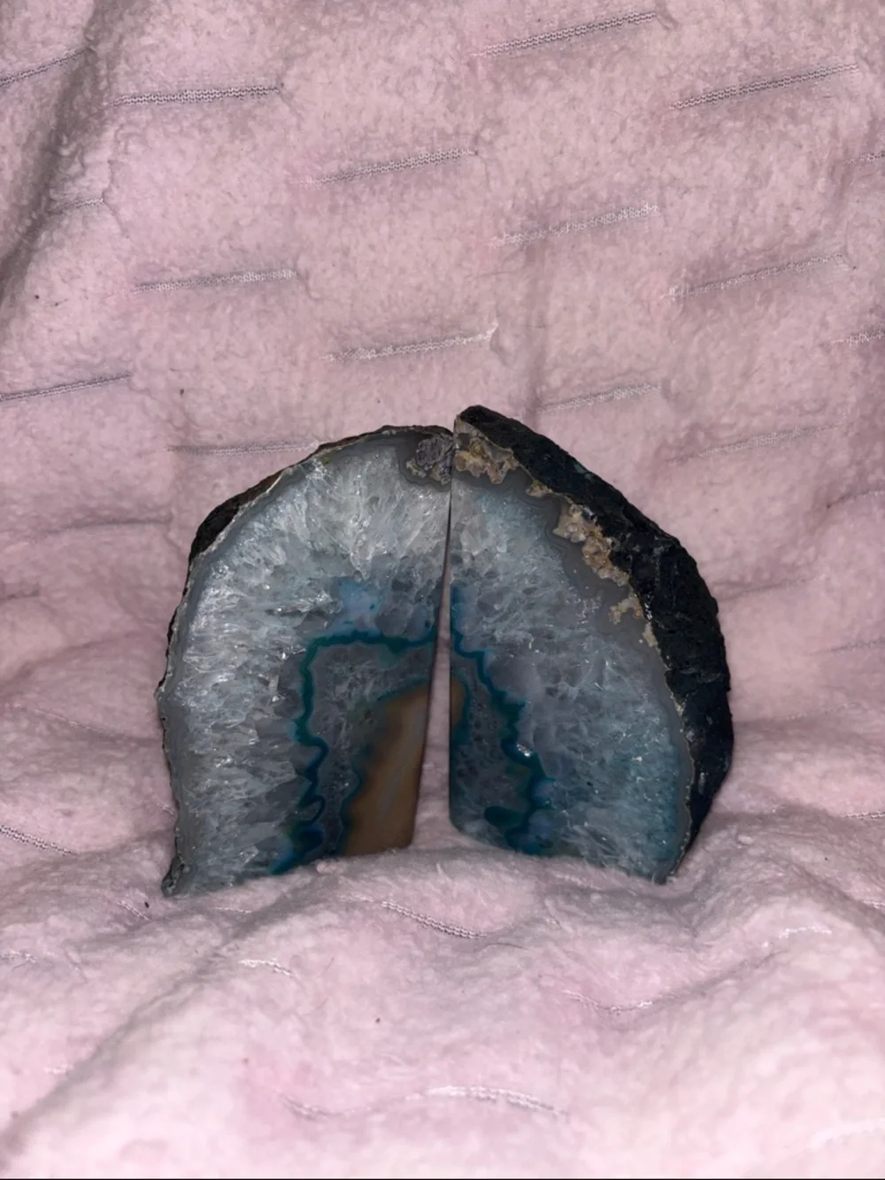 Blue and Brown Agate Geode Bookends - Pair